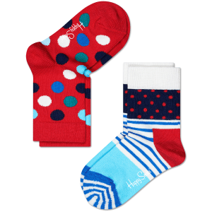 2-Pack Happy Socks Kids Stripes & Dots, Wit/Blauw/Rood