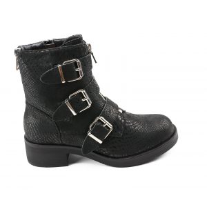 Triple Buckle Boots - Snake, Zwart